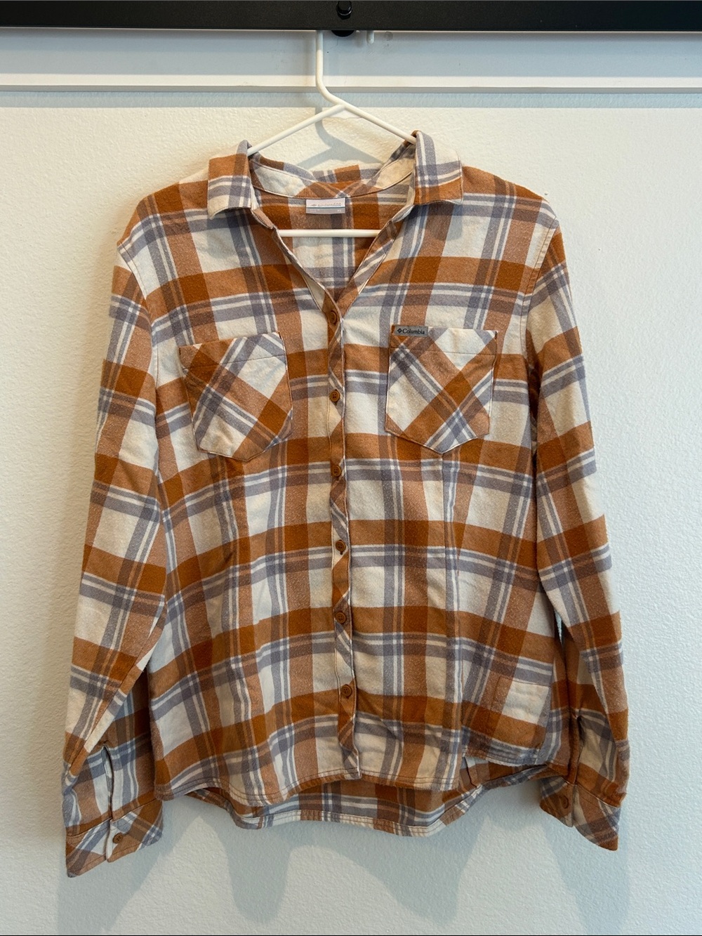 Columbia Rust and Cream Plaid Button-Down Shirt